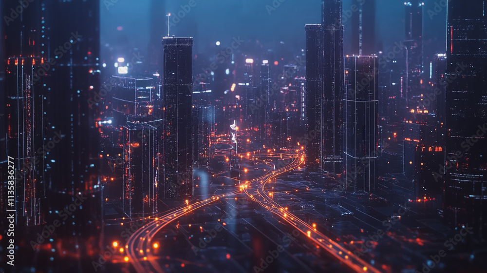 Smart digital Innovation city with connection network reciprocity over the cityscape. of future smart wireless digital city and social media networking systems that connects people with in city Smart digital Innovation city with connection network reciprocity over the cityscape. of future smart wireless digital city and social media networking systems that connects people with in city