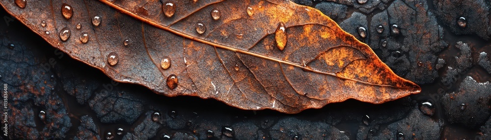 Leaf with Polluted Water Droplets Reflecting Industrial Decay Symbolizing Climate Change and Deforestation Leaf with Polluted Water Droplets Reflecting Industrial Decay Symbolizing Climate Change and Deforestation