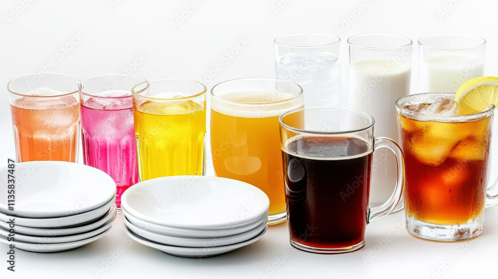 Coffee and beverages stored in glass and porcelain cups Coffee and beverages stored in glass and porcelain cups