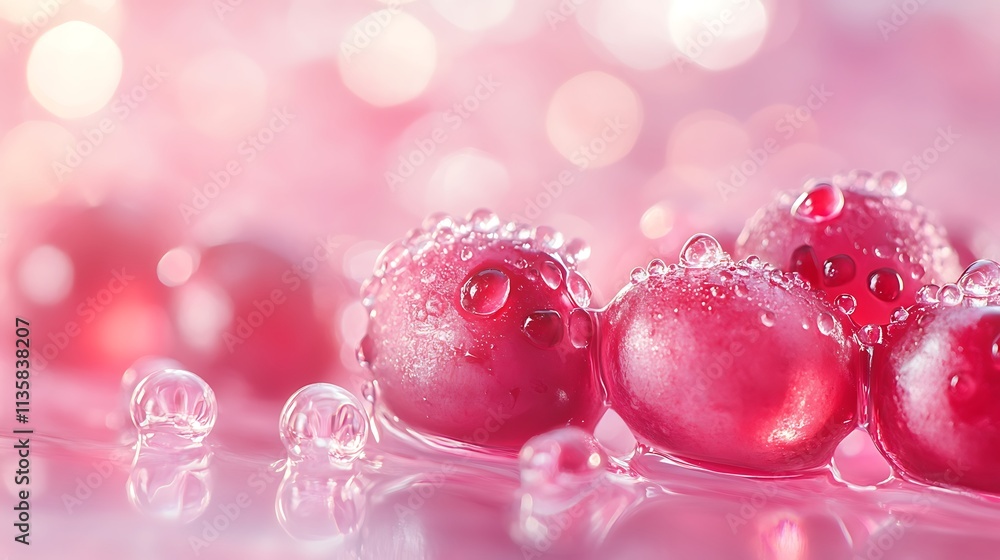 A dynamic macro view of pomegranate seeds, glowing ruby tones illuminated by soft backlight, reflections adding depth and vibrancy, pastel pink background offering an elegant backdrop, A dynamic macro view of pomegranate seeds, glowing ruby tones illuminated by soft backlight, reflections adding depth and vibrancy, pastel pink background offering an elegant backdrop,