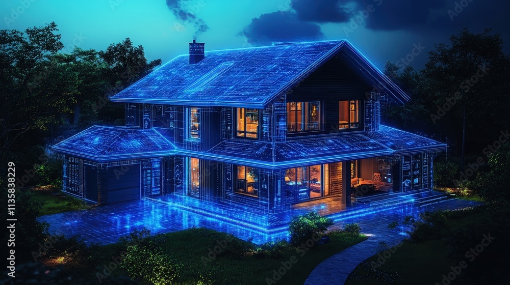 Smart home control panel visualizes connected devices in a futuristic energy-efficient residence Smart home control panel visualizes connected devices in a futuristic energy-efficient residence