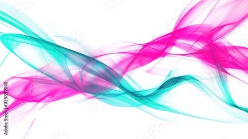 A futuristic composition of neon pink and teal energy beams forming intersecting lines, glowing vibrantly on white