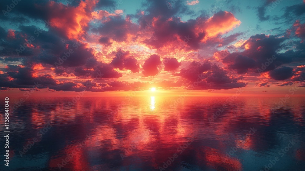 A stunning sunset over calm waters, reflecting vibrant colors and dramatic clouds. A stunning sunset over calm waters, reflecting vibrant colors and dramatic clouds.