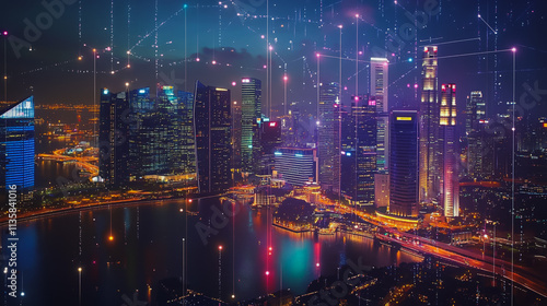 Wallpaper Mural Smart digital Innovation city with connection network reciprocity over the cityscape. of future smart wireless digital city and social media networking systems that connects people with in city Torontodigital.ca