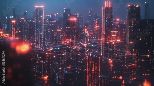 Wallpaper Mural Smart digital Innovation city with connection network reciprocity over the cityscape. of future smart wireless digital city and social media networking systems that connects people with in city Torontodigital.ca