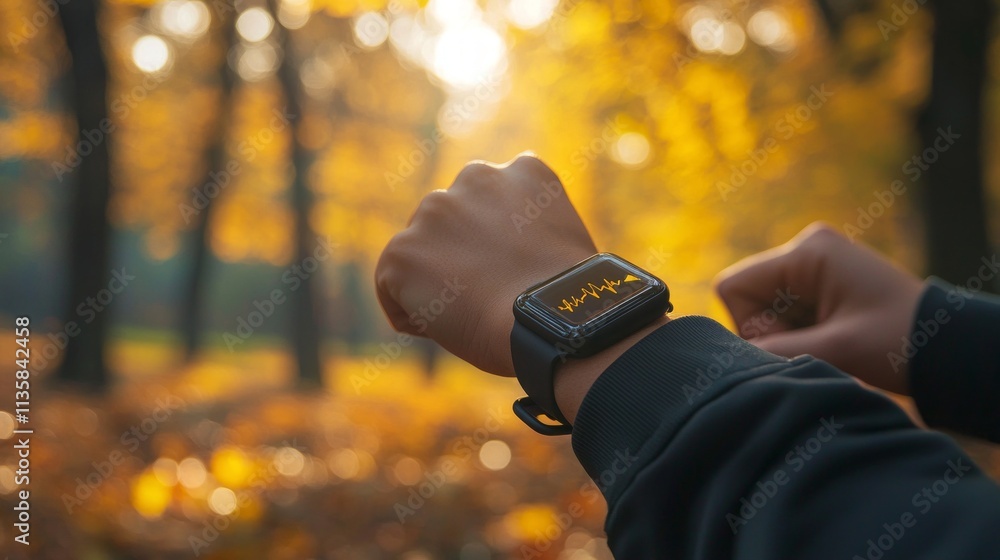 A person is wearing a watch that has an ECG on it A person is wearing a watch that has an ECG on it
