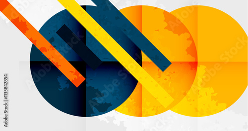 Squares, circles and triangles and grainy noisy texture. Vector Illustration For Wallpaper, Banner, Background, Card, Book Illustration, landing page