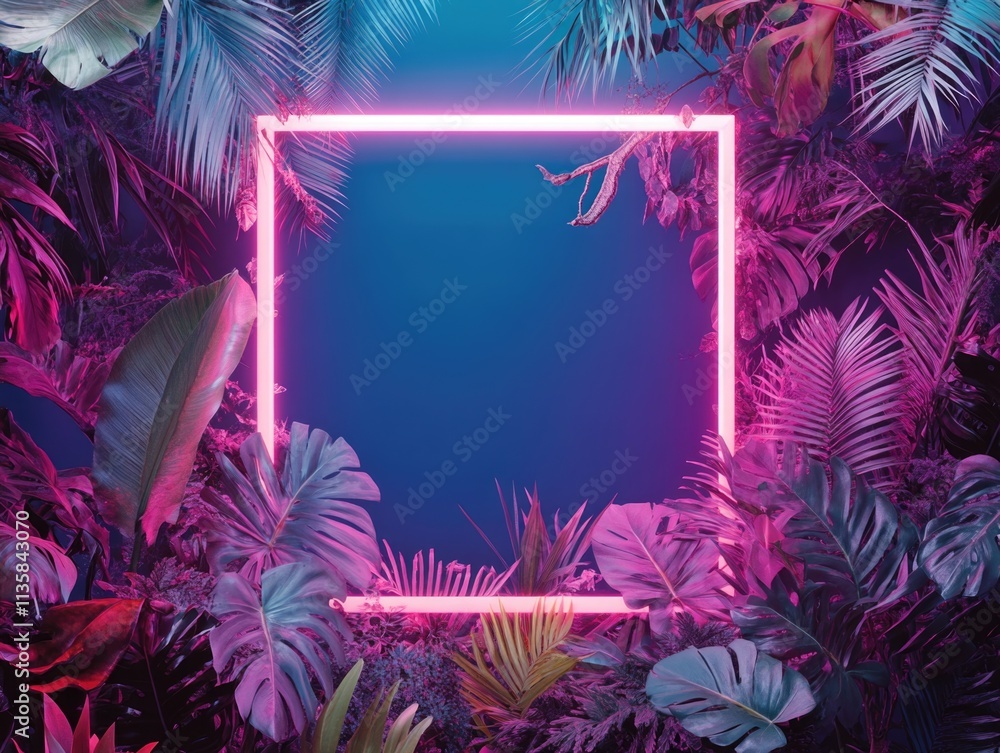 Neon Frame with Tropical Plants Neon Frame with Tropical Plants