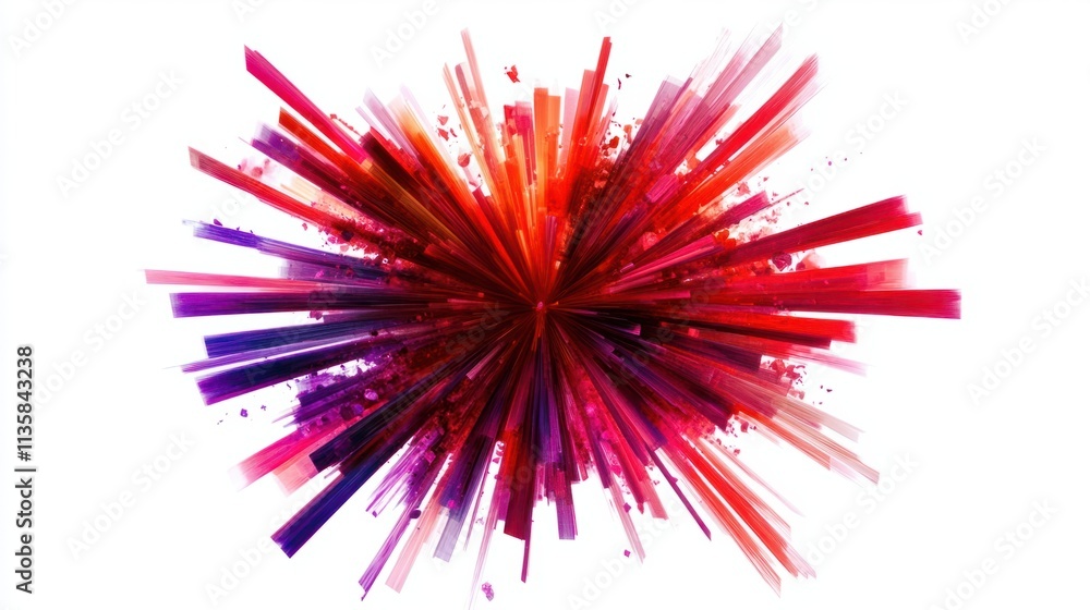 A radiant explosion of red and purple beams forming a vivid circular burst with dramatic energy, isolated on white A radiant explosion of red and purple beams forming a vivid circular burst with dramatic energy, isolated on white