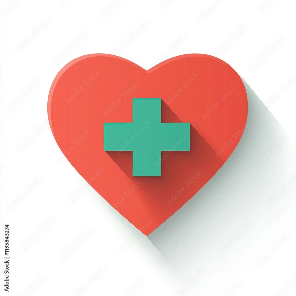 Red Heart with Medical Cross Symbolizing Health and Care in a Modern Graphic Style, Ideal for Wellness and Medical Themes Red Heart with Medical Cross Symbolizing Health and Care in a Modern Graphic Style, Ideal for Wellness and Medical Themes