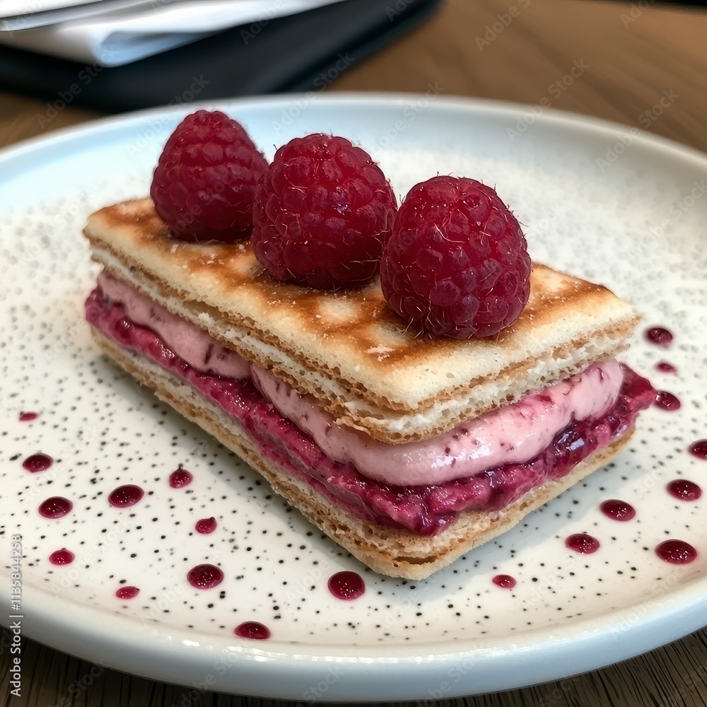 Delicate Raspberry Cream Puff Pastry Dessert Delicate Raspberry Cream Puff Pastry Dessert