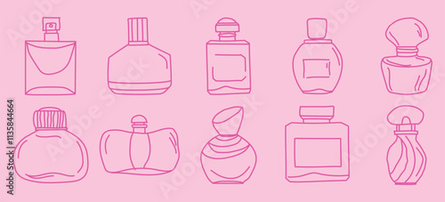 Perfume bottle icon design set. 