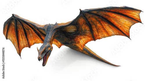 A stylized dragon with large wings and a fierce expression, showcasing fantasy art.