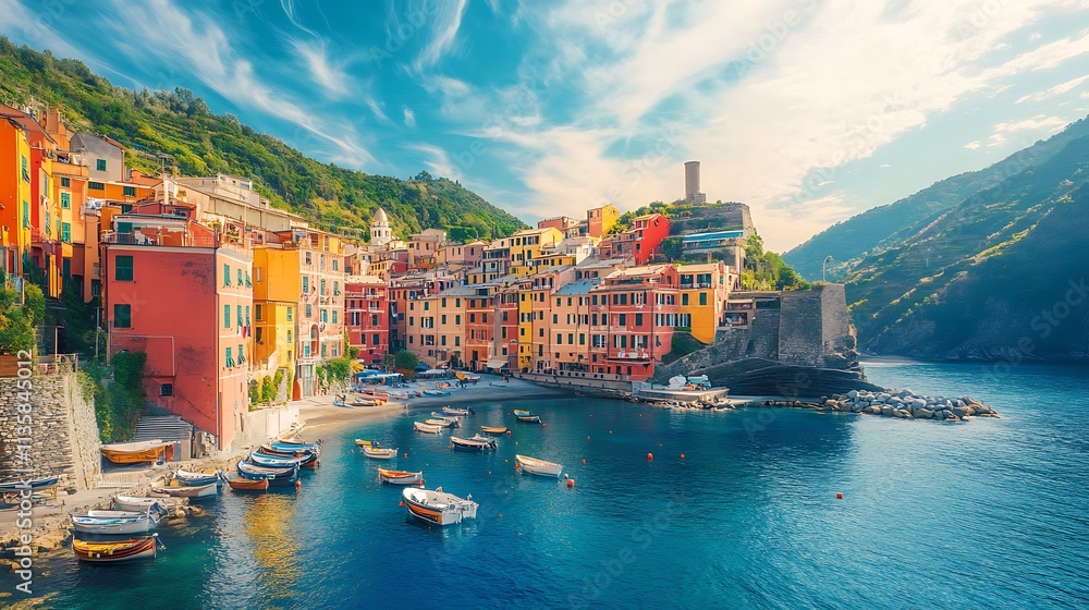 Fototapeta premium Colorful Italian Coastal Town, Cinque Terre. Scenic travel destination.