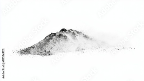 Abstract composition of a dust mound against a clean white background showcasing movement and texture, ideal for concepts like purity, minimalism, and nature's simplicity. photo