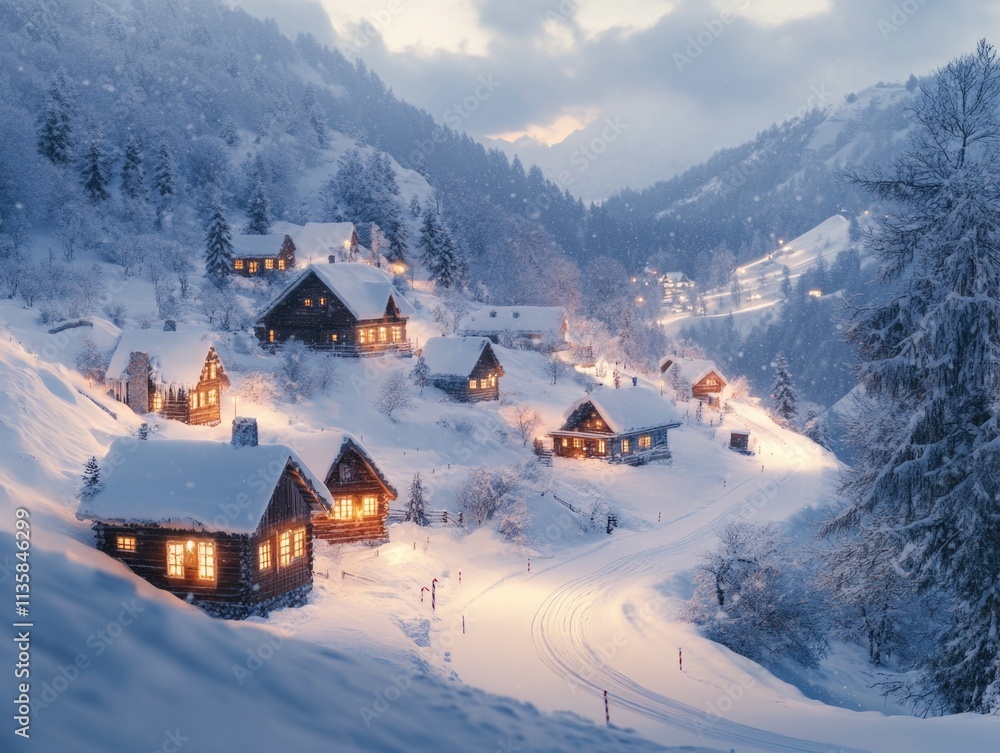 Fototapeta premium Mountain village in snow