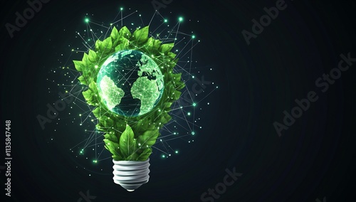 Green Energy Globe Lightbulb: Eco-Friendly Concept Illustration photo