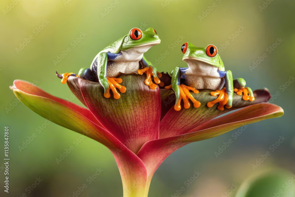 Fototapeta premium red eye tree frog on bromeliad plant