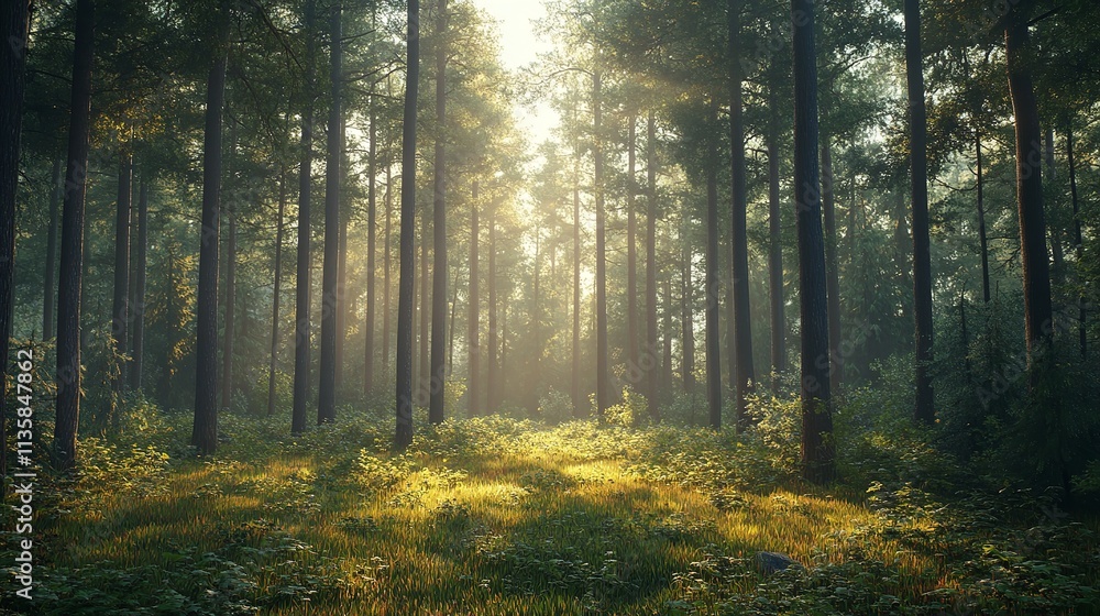Obraz premium Serene Forest with Sunlight - Nature Background