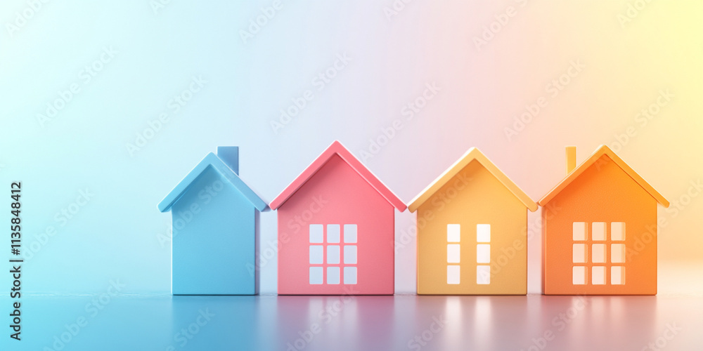 Colorful houses in row, showcasing vibrant designs and cheerful colors. blue, pink, yellow, and orange houses create playful atmosphere, perfect for lively neighborhood Colorful houses in row, showcasing vibrant designs and cheerful colors. blue, pink, yellow, and orange houses create playful atmosphere, perfect for lively neighborhood