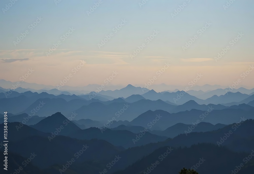 Fototapeta premium Mountain ranges layered with a gradient sky behind