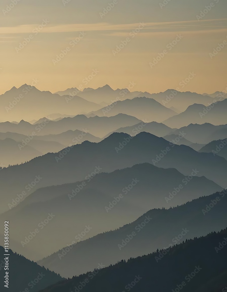 Obraz premium Mountain ranges layered with a gradient sky behind