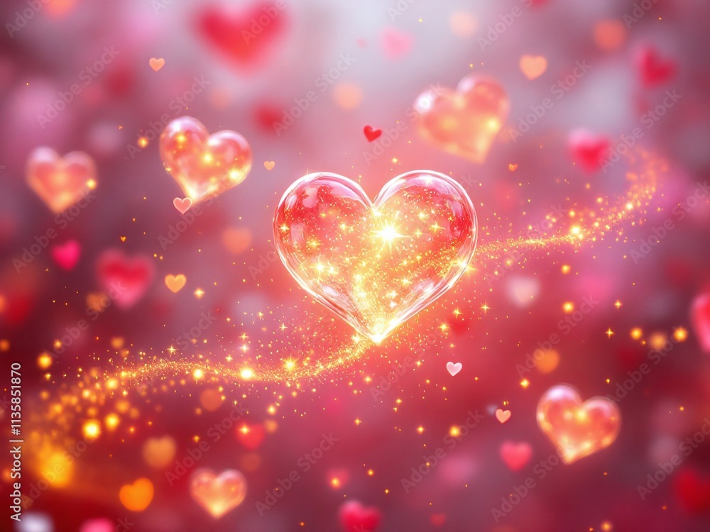 Sparkling Hearts, Romantic Background, Love Sparkling Hearts, Romantic Background, Love