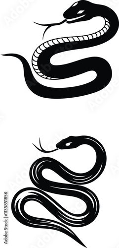 Snake silhouette vector design. Chinese new year element. Snake of the year. Black and white Pair of snake.