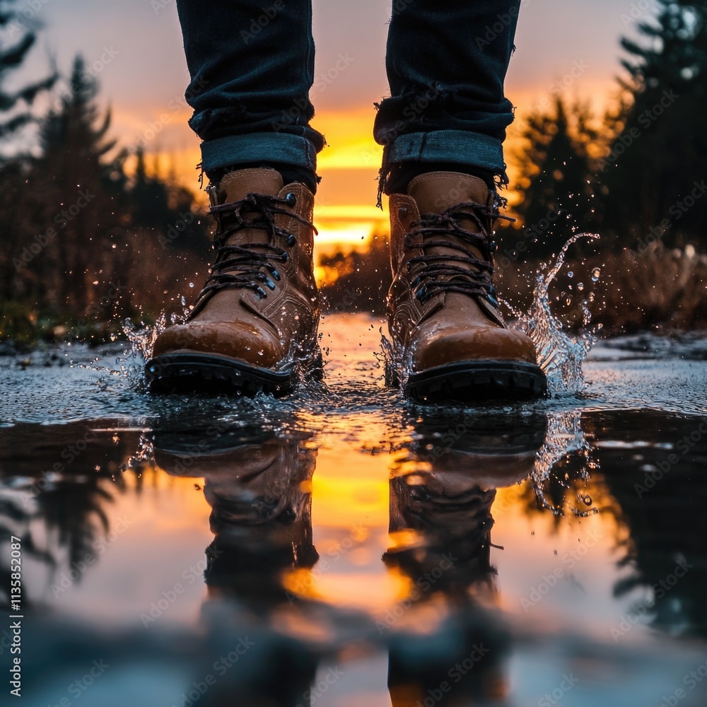 Person standing in puddle Person standing in puddle
