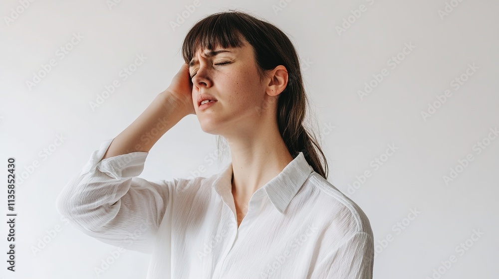 Person Holding Hand Near Ear with a Neutral Expression – Subtle Ear Pain Indication Person Holding Hand Near Ear with a Neutral Expression – Subtle Ear Pain Indication