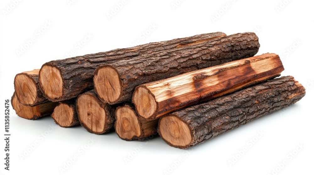 Stacked Logs of Natural Wood with Rich Textures Ideal for Rustic Decor, Campfires, or Landscape Projects in an Isolated Setting on a White Background Stacked Logs of Natural Wood with Rich Textures Ideal for Rustic Decor, Campfires, or Landscape Projects in an Isolated Setting on a White Background