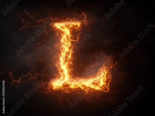 Letter L formation with fire and lightning photo