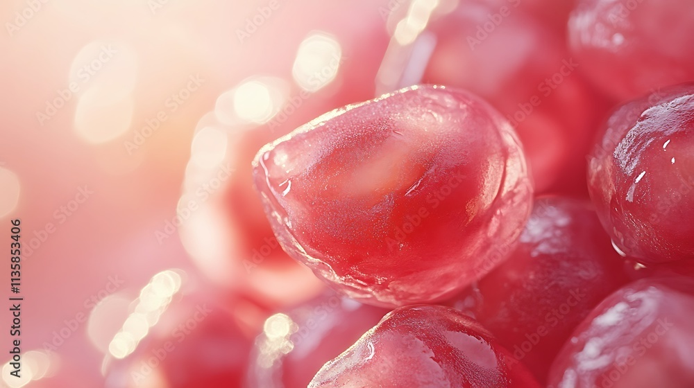 A macro shot of vibrant pomegranate seeds, their ruby-red translucence glowing under soft backlighting, intricate textures highlighted, set against a pale pink background, cinematic lighting, A macro shot of vibrant pomegranate seeds, their ruby-red translucence glowing under soft backlighting, intricate textures highlighted, set against a pale pink background, cinematic lighting,