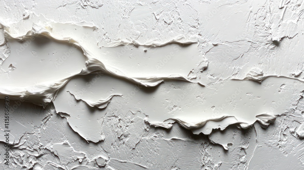 A textured white surface with layered cream-like material. A textured white surface with layered cream-like material.