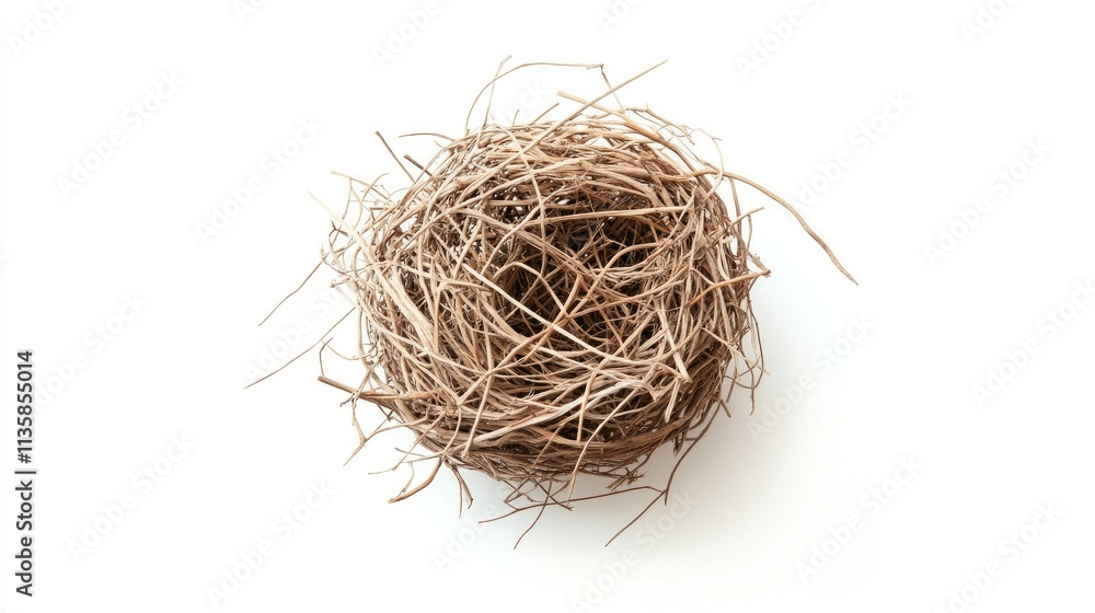 Natural Bird Nest Made of Twigs and Straw Isolated on a White Background Perfect for Illustrating Concepts of Nature, Home, and Wildlife Conservation Natural Bird Nest Made of Twigs and Straw Isolated on a White Background Perfect for Illustrating Concepts of Nature, Home, and Wildlife Conservation