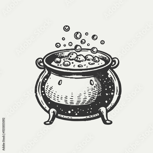 Halloween witch's violet cauldron with poison potion isolated on a white background