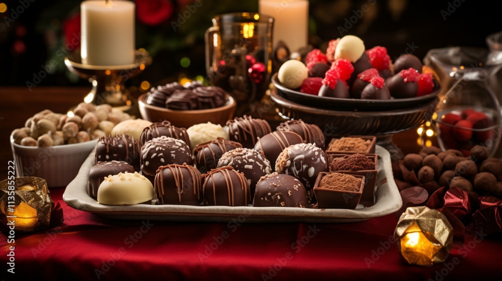 A lavish display of gourmet chocolates, truffles, and chocolate-covered delights, ideal for celebrating Sweet Day and special occasions.