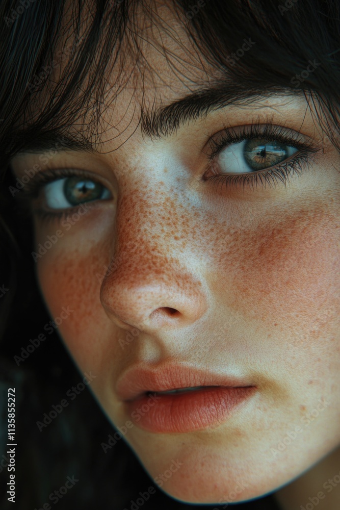 Woman with freckles close up Woman with freckles close up