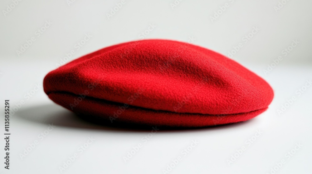 Elegant Red Beret Hat on a Simple Background, Showcasing Fashion Accessory for All Seasons, Ideal for Stylish Outfits and Personal Expression in Everyday Wear Elegant Red Beret Hat on a Simple Background, Showcasing Fashion Accessory for All Seasons, Ideal for Stylish Outfits and Personal Expression in Everyday Wear