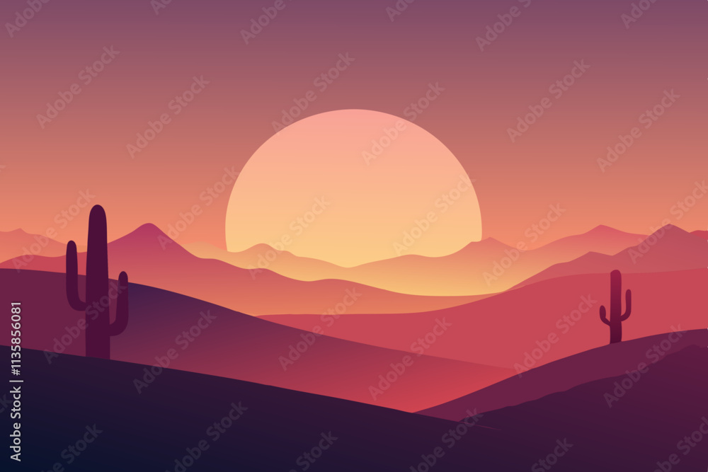 Fototapeta premium A flat design of a serene desert landscape