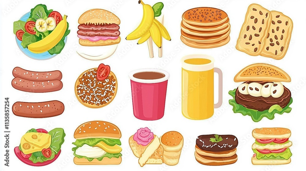 Variety of Delicious Food Items Including Salads, Snacks, and Desserts Variety of Delicious Food Items Including Salads, Snacks, and Desserts