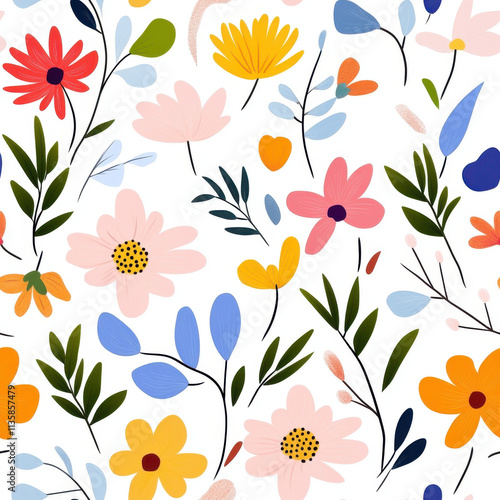 Wallpaper Mural Bright floral pattern featuring colorful flowers and leaves, perfect for textiles or wallpaper. design includes various shapes and vibrant colors, creating cheerful atmosphere Torontodigital.ca