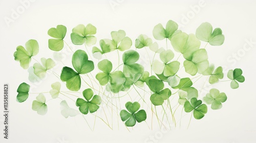 A luminous green shamrock with detailed textures stands out on a white backdrop, embodying luck and fortune, ideal for St. Patrick's Day.