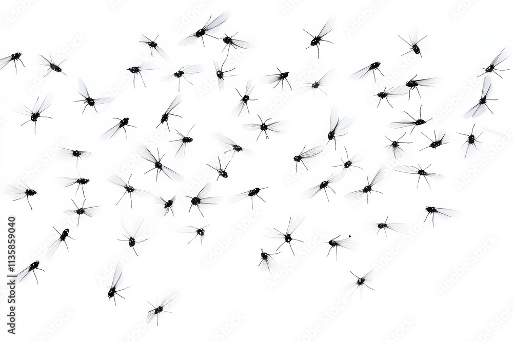 Obraz premium High-resolution image of mosquitoes soaring through open air.