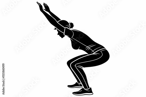 Chair Pose Yoga (Utkatasana) vector silhouette on a white background