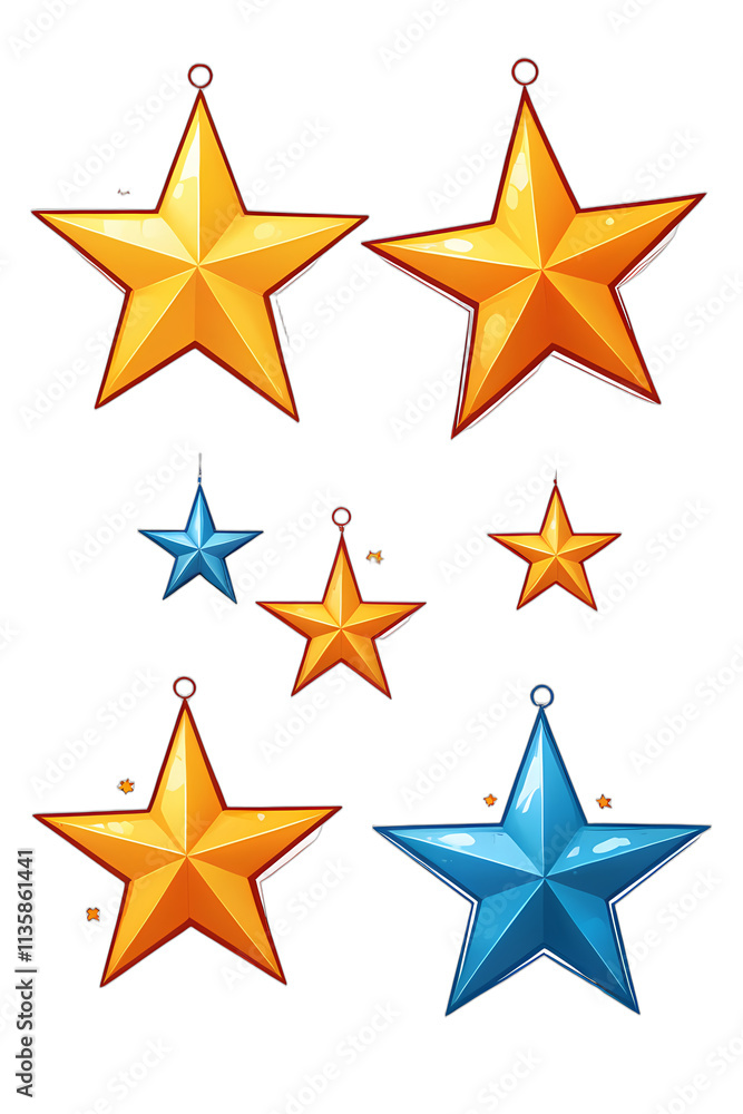 Six animated gold and blue Christmas stars on a white background. creating a lively and festive image. Six animated gold and blue Christmas stars on a white background. creating a lively and festive image.