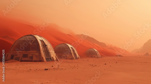 Futuristic Martian Settlement Surrounded by Red Desert Landscape