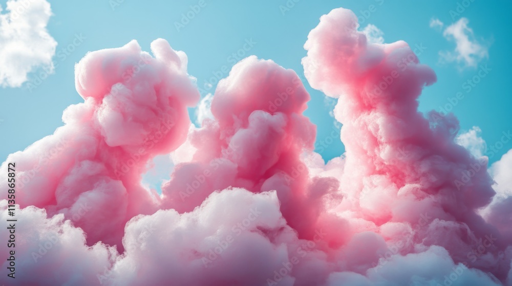 Pink fluffy clouds floating in a bright blue sky Pink fluffy clouds floating in a bright blue sky