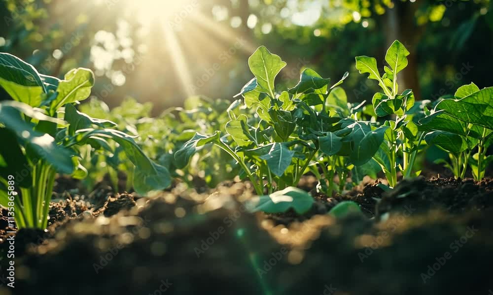 Sunrise over a Lush Vegetable Garden Sunrise over a Lush Vegetable Garden