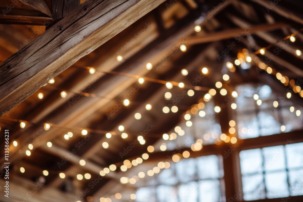 Obraz premium Wooden Beams Adorned With Warm String Lights